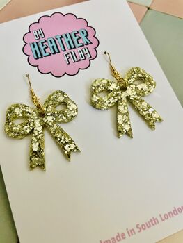 Large Bow Glitter Earrings, 8 of 10