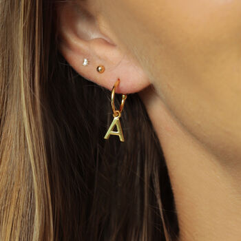 18ct Gold Vermeil Personalised Initial Hoop Earrings, 2 of 8