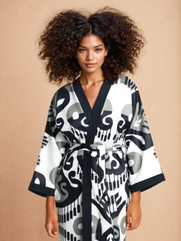 Handmade Linen Black And White Kimono, 3 of 4