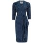 Mabel Long Sleeve Dress In Navy Polka 1940s Style, thumbnail 1 of 2