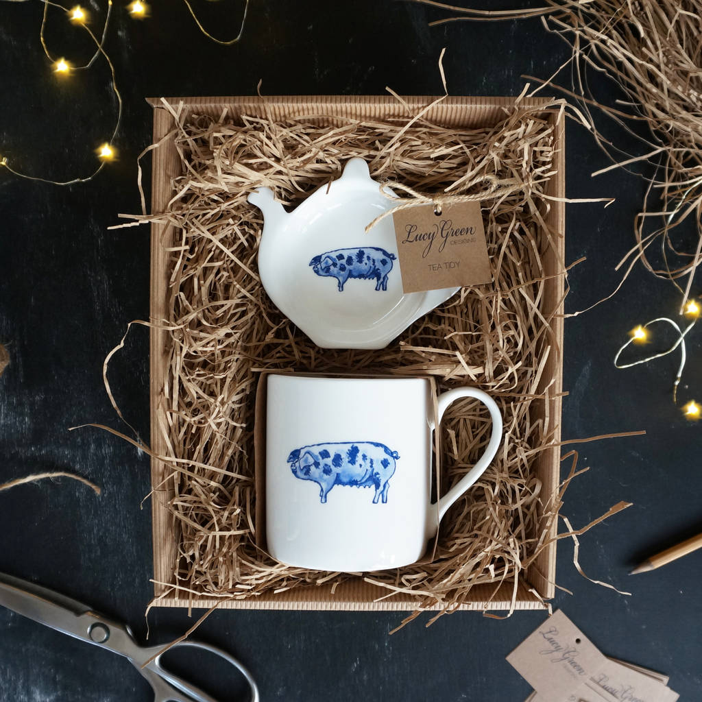 ‘Pig’ Tea Drinkers Mug Set By Lucy Green Designs