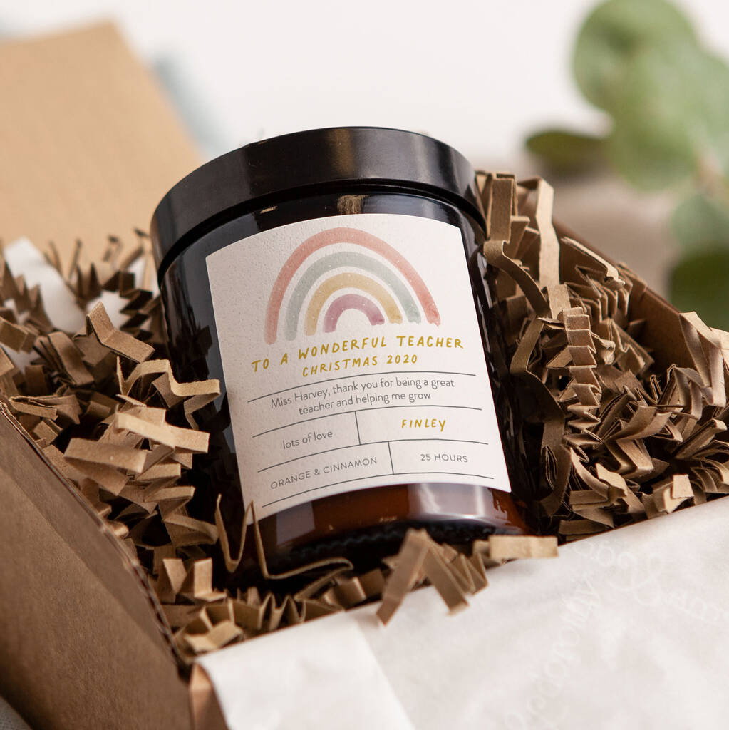 Teacher thank you christmas gift rainbow candle by kindred fires