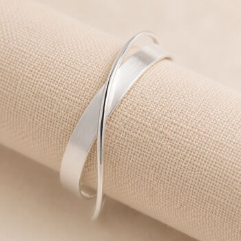 Adjustable Sterling Silver Plated Open Crossover Cuff Bangle, 3 of 8