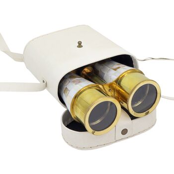 Personalised Mother Of Pearl Binoculars With White Leather Case, 3 of 12