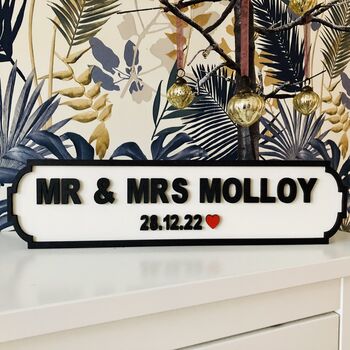 Personalised Mr And Mrs Date Heart Wedding Gift Sign, 2 of 6