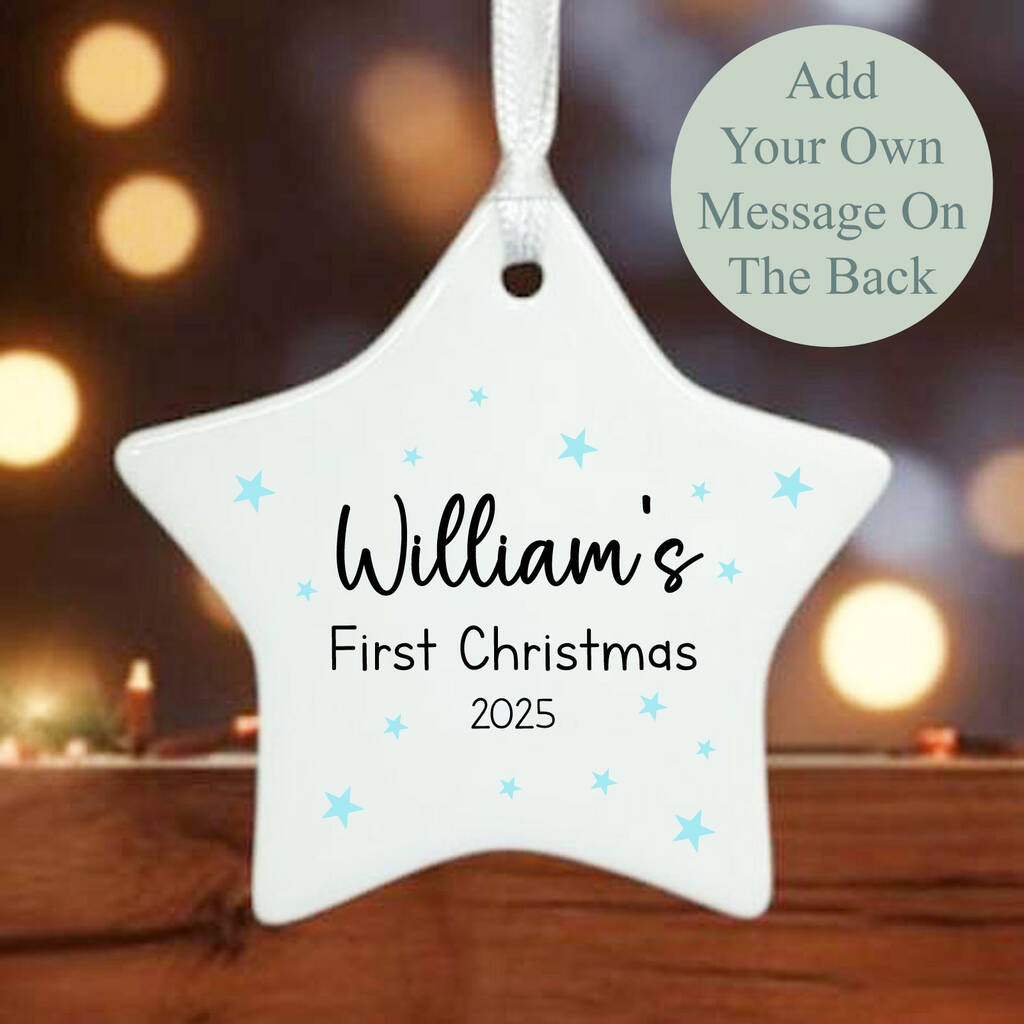 Personalised 1st Christmas Star With Blue Stars Keepsake Baby Gift, 1 of 4