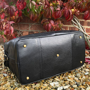 Black Buffalo Leather Travel Bag, Holdall, Gym Bag, 3 of 4