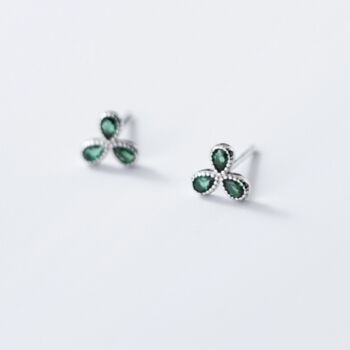 Sterling Silver Green Crystal Trio Stud Earrings, 3 of 4
