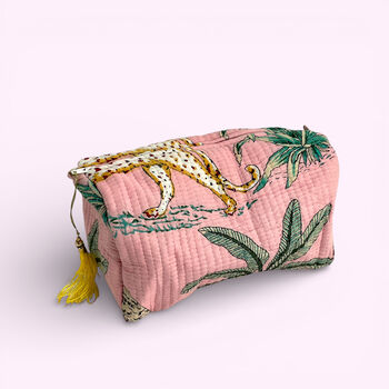 Jungle Print Cotton Washbag, Make Up Bag, With Waterproof Lining Pink, 6 of 6