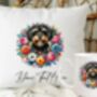 Personalised Jackapoo Summer Floral Dog Wreath Cushion And Mug Gift Bundle, thumbnail 1 of 4