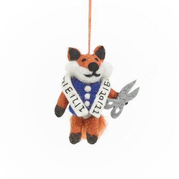 Handmade Felt Tailor Fox Hanging Decoration, 3 of 3