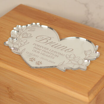 Floral Mirror Heart Wooden Bamboo Pet Ashes Casket, 7 of 9