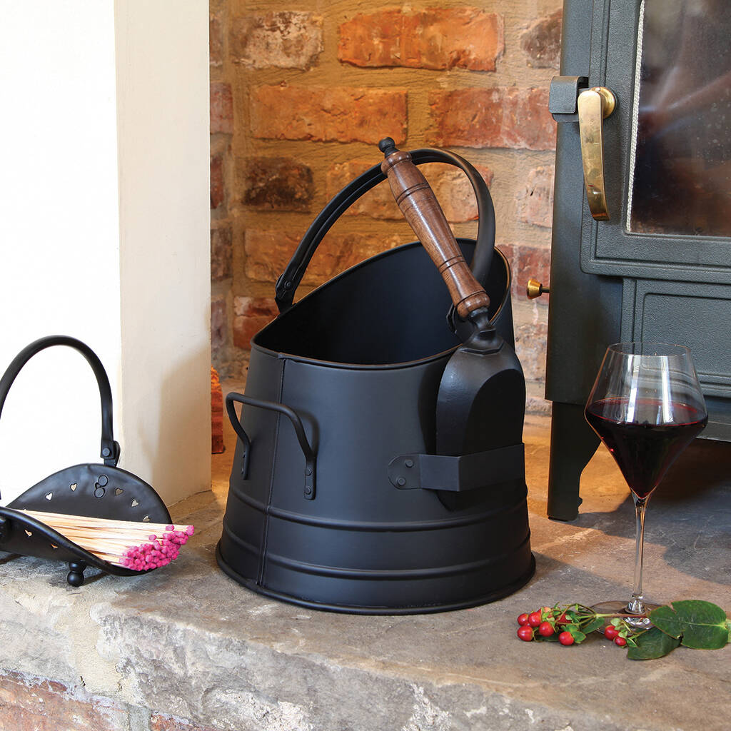 Antique Black Coal Bucket With Shovel By Dibor