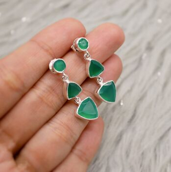 Green Onyx Multi Shape Stone Sterling Silver Earrings, 5 of 10