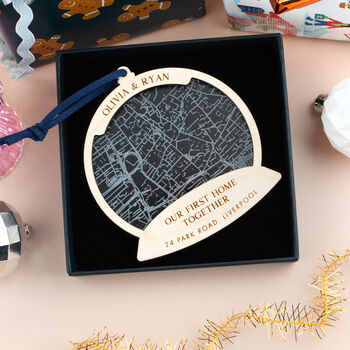 Personalised First Home Snow Globe Map Christmas Bauble, 2 of 4
