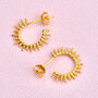 Gold Sunburst Huggie Hoop Earrings, thumbnail 3 of 6