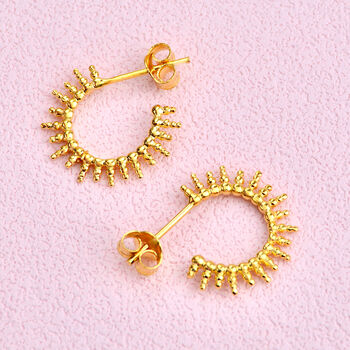 Gold Sunburst Huggie Hoop Earrings, 3 of 6