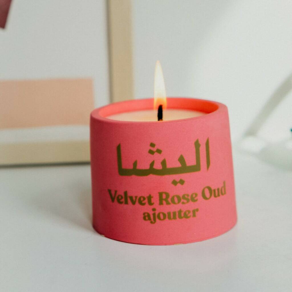 Handmade Arabic Personalised Name Velvet Oud Candle By Ajouter Store