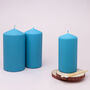 G Decor Henry Velvet Matt Powder Blue Pillar Candles, thumbnail 2 of 7