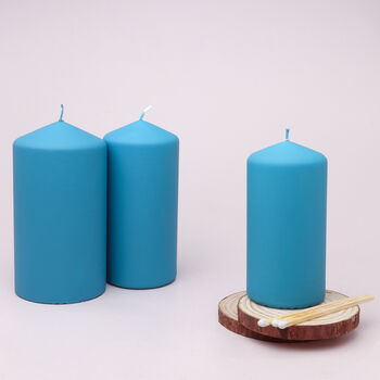 G Decor Henry Velvet Matt Powder Blue Pillar Candles, 2 of 7