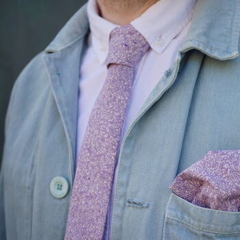 Mens Lilac Patterned Slim Style Tie, 2 of 9