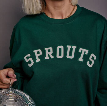 Sprouts Varsity Slogan Christmas Sweatshirt, 6 of 8