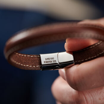 Personalised Men's Infinity Steel And Leather Bracelet, 3 of 5