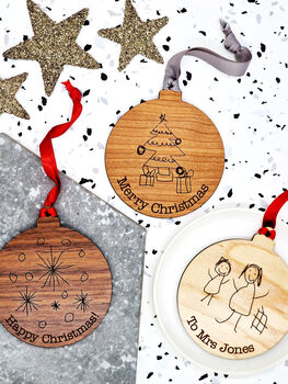 Personalised Wooden Child's Drawing Bauble, 4 of 12