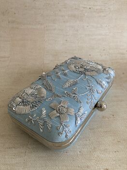 Blue Embroidered Rectangular Clutch Bag, 7 of 9
