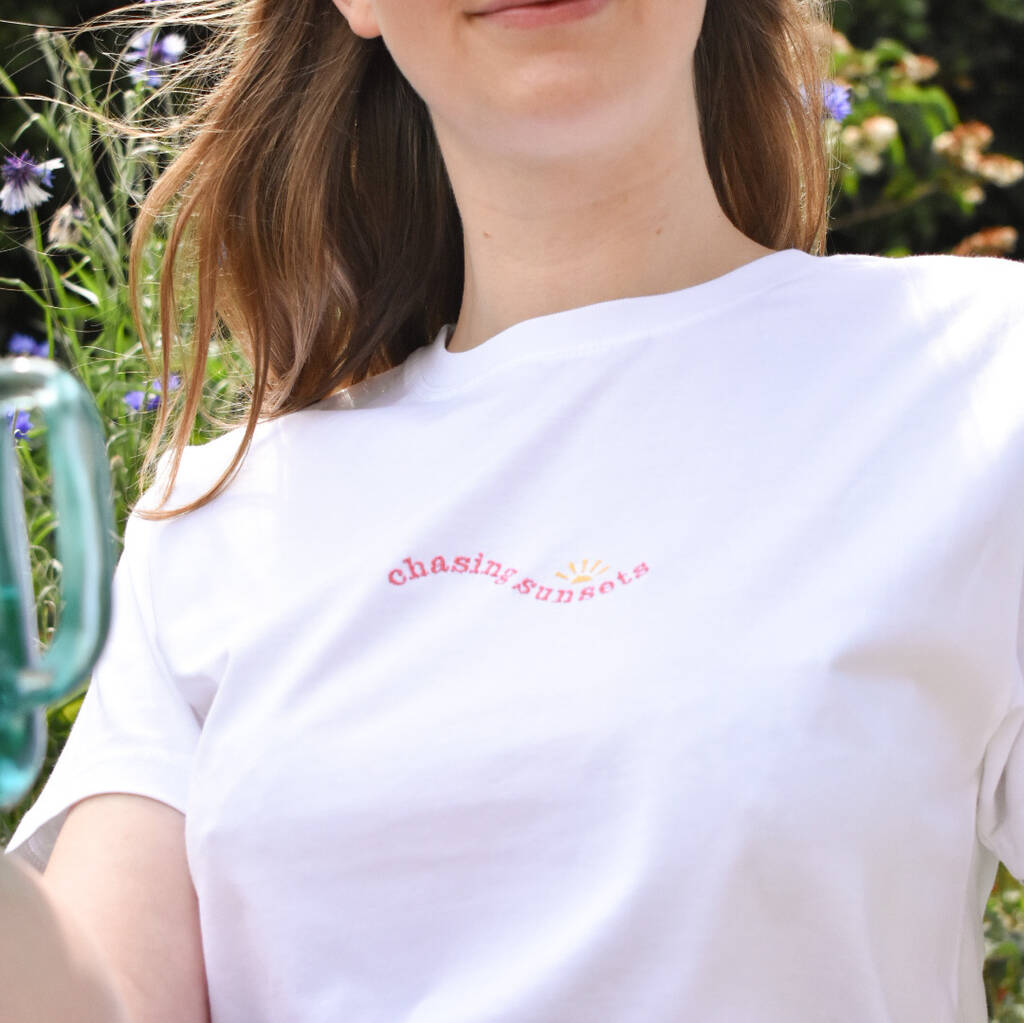 Chasing Sunsets Embroidered T Shirt By Mol&Stitch | notonthehighstreet.com