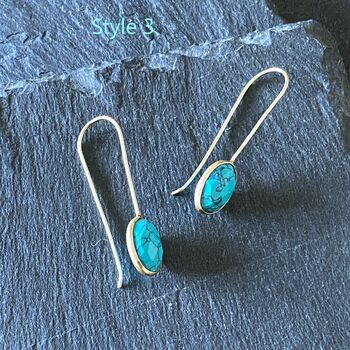 Handcrafted Brass And Turquoise Stone Earrings, 3 of 5