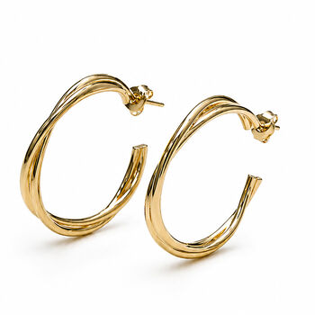 Twisted Gold Plated Sterling Silver Hoop Earrings, 3 of 9