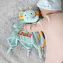 Personalised Blue Stripy Elephant Baby Comforter, thumbnail 2 of 4