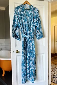 Long Kimono In Prussian Blue Botanic Floral, 4 of 6