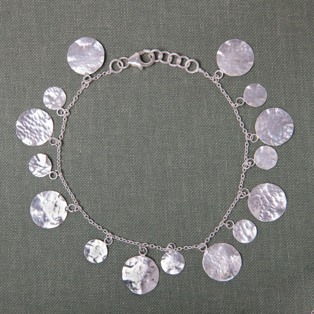 hammered silver disc charm bracelet by rochelle shepherd jewels. gold