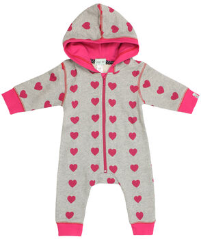 Baby Girls Pink Heart Outerwear Pram Suit, 2 of 2