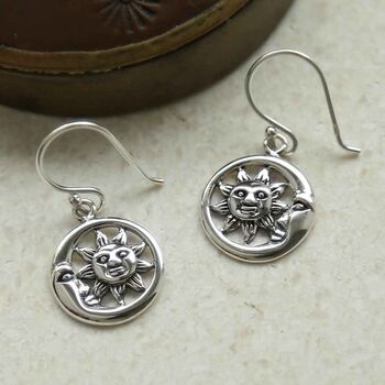 Sterling Silver Sun And Moon Dangly Earrings, 3 of 6