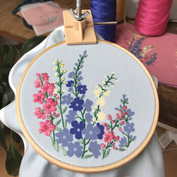 Delphinium Floral Embroidery Kit, 4 of 5