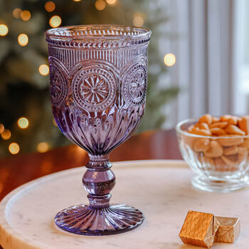 Set Of Four Purple Embossed Wine Goblets, 4 of 6