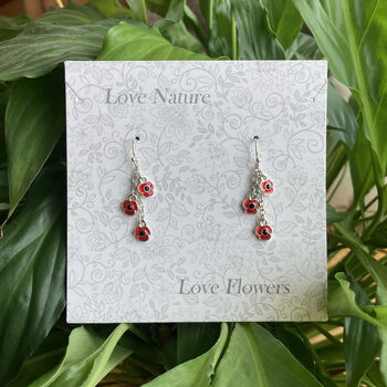 Poppy Red Flowers Drop Hook Earrings, 3 of 4