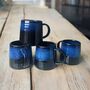 Set Of Four Reactive Glaze Brûlée Mugs In Black And Blue, thumbnail 7 of 7