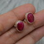 Red Sillimanite Silver Stud Earrings: Oval Gemstone, thumbnail 3 of 6