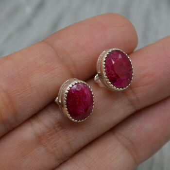 Red Sillimanite Silver Stud Earrings: Oval Gemstone, 3 of 6