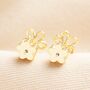 Flower Outline Stud Earrings In Gold With Flower Backs, thumbnail 2 of 3