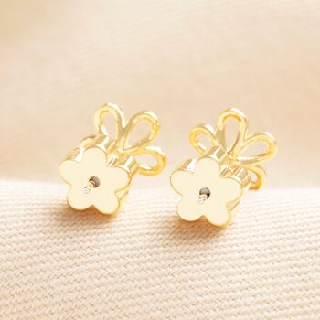 Flower Outline Stud Earrings In Gold With Flower Backs, 2 of 3