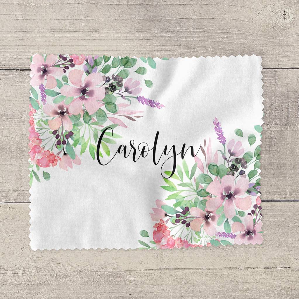 Personalised Lilac Flowers Glasses Lens Cleaning Cloth