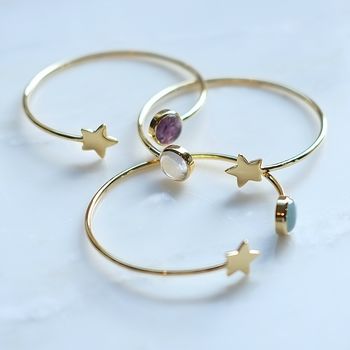 Gold Plated Star And Birthstone Adjustable Bangle, 7 of 12