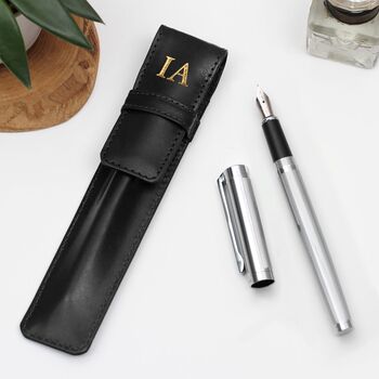 Personalised Antiqued Leather Pen Holder And Pen, 3 of 6