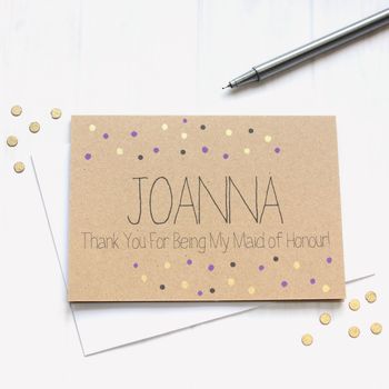 Personalised Maid Of Honour Thank You Card, Gold Dots, 3 of 4