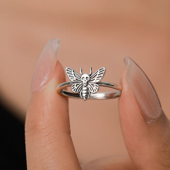 Sterling Silver Death’s Head Hawk Moth Ring, 7 of 12